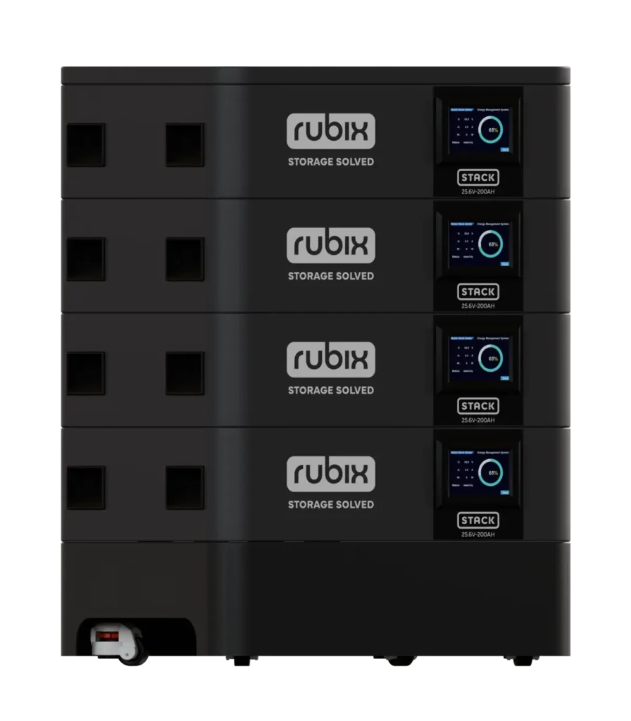 stack series batter with 4 batteries. front left view