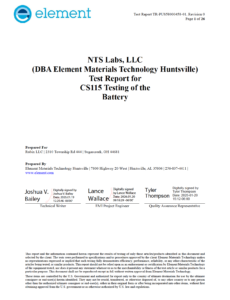 Stack Series CS-115 Battery Testing cover sheet