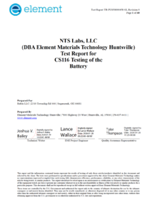Stack Series CS-116 Battery Testing cover sheet