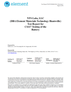 Stack Series CS-117 Battery Testing Cover sheet