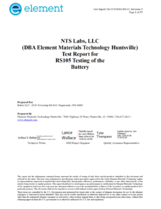 Stack Series RS-105 Battery Testing cover sheet