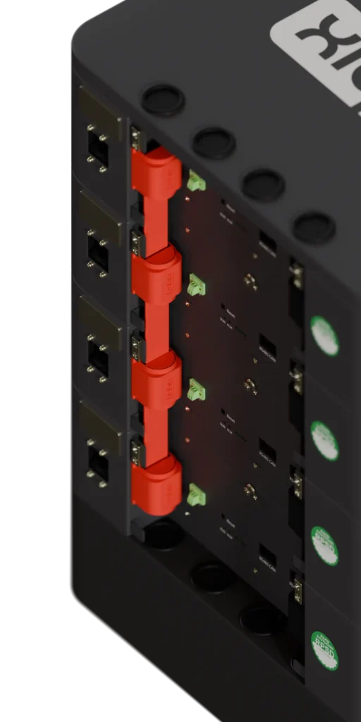 rear view of busbars on stack batteries