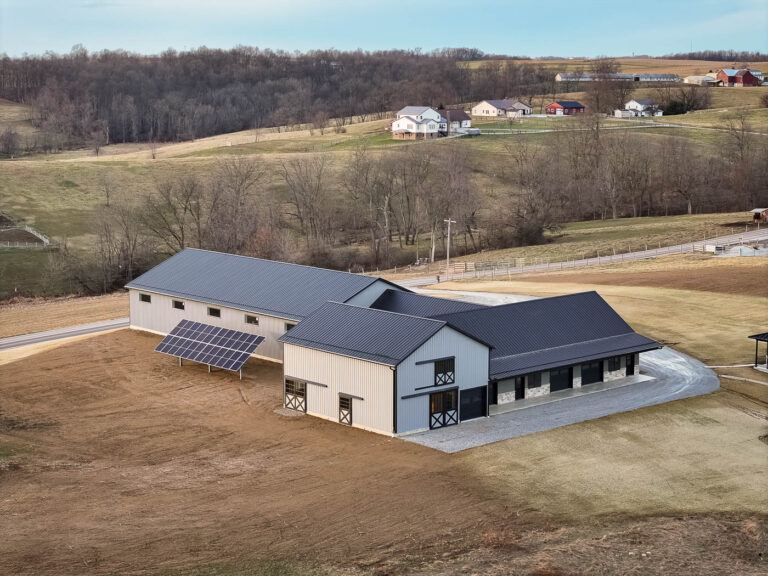solar panel array on a large country barn